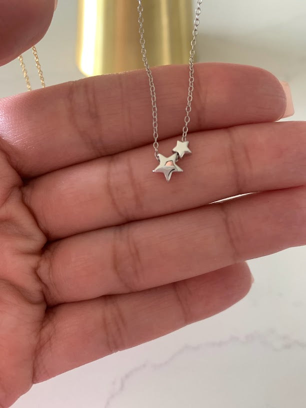 Double Star Necklace, Star Necklace, Dainty Gold Necklace, Gifts for her, Delicate Star Necklace, Gold Star Necklace