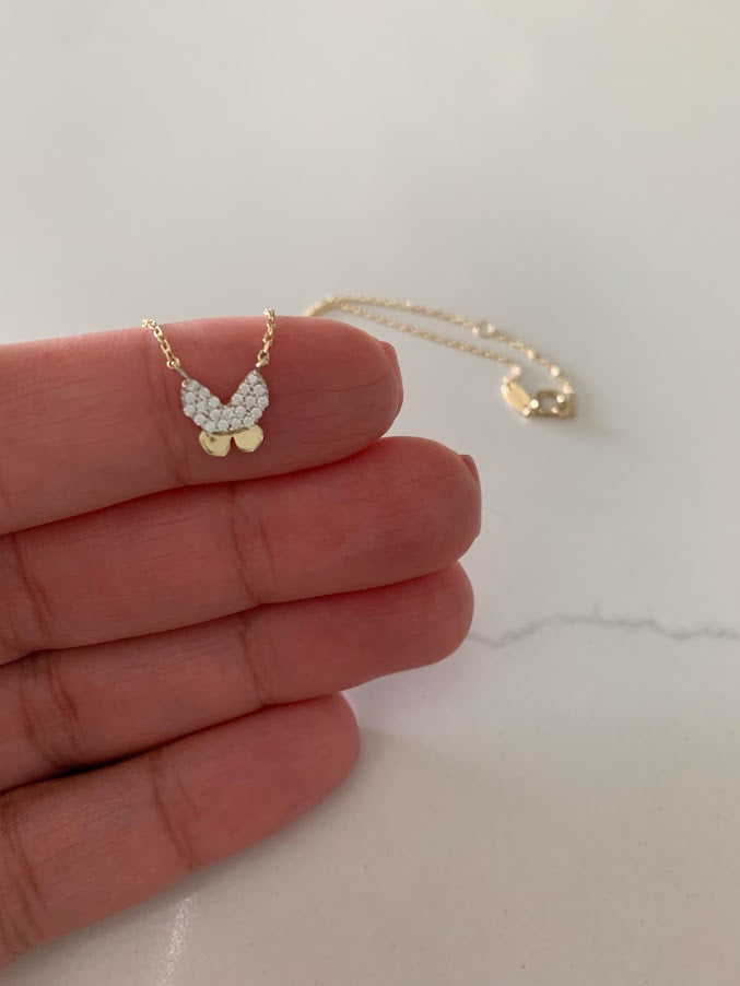 14K Yellow Gold Butterfly Necklace 16"+2, Dainty Butterfly Chain, Minimalist Necklace, Layering Necklace, Butterfly Chain