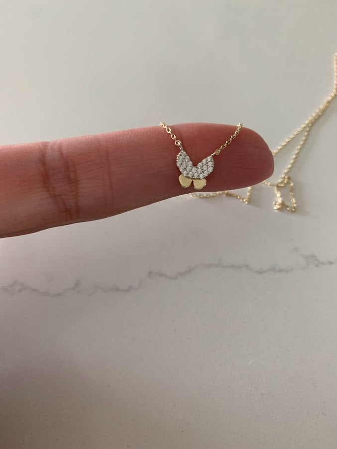 14K Yellow Gold Butterfly Necklace 16"+2, Dainty Butterfly Chain, Minimalist Necklace, Layering Necklace, Butterfly Chain