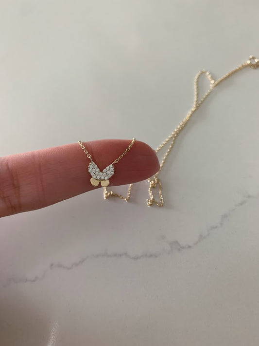 14K Yellow Gold Butterfly Necklace 16"+2, Dainty Butterfly Chain, Minimalist Necklace, Layering Necklace, Butterfly Chain