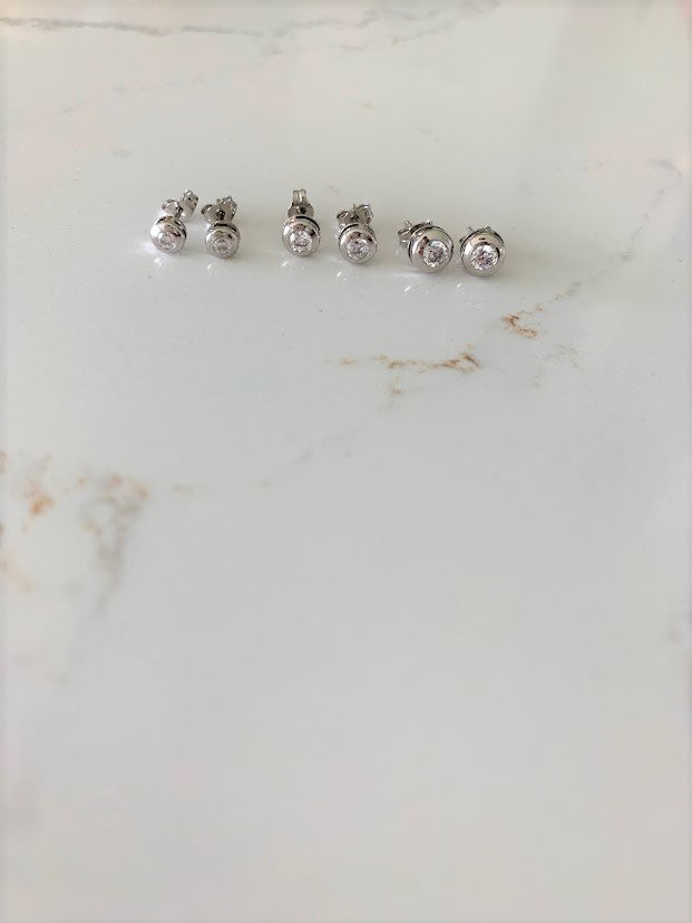 14K Gold Bezel Stud Earrings, Bezel Set Earrings Studs, 14k White Gold Earrings, White Gold Bezel Studs, 4MM, 5MM, 6MM, Bezel Studs