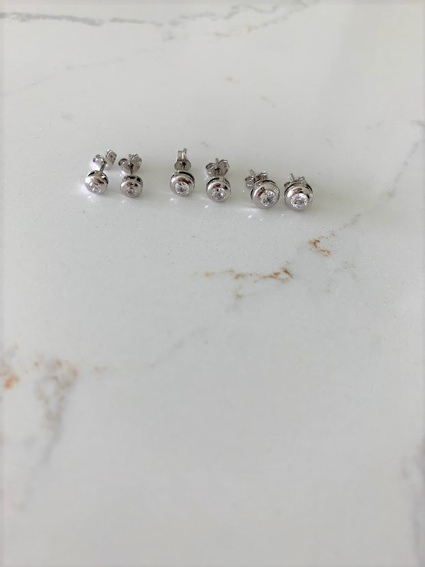 14K Gold Bezel Stud Earrings, Bezel Set Earrings Studs, 14k White Gold Earrings, White Gold Bezel Studs, 4MM, 5MM, 6MM, Bezel Studs