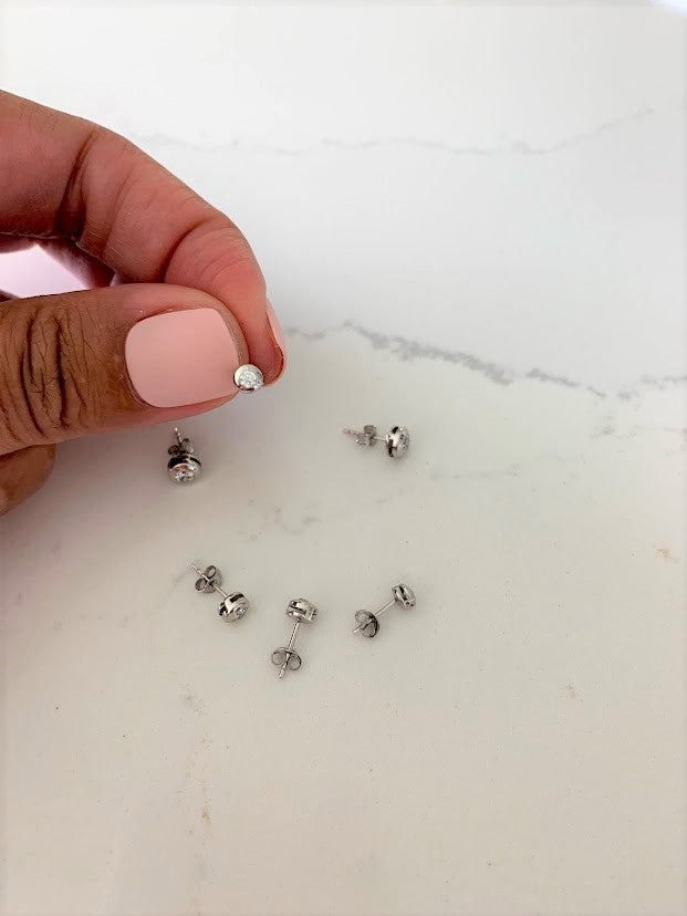 14K Gold Bezel Stud Earrings, Bezel Set Earrings Studs, 14k White Gold Earrings, White Gold Bezel Studs, 4MM, 5MM, 6MM, Bezel Studs