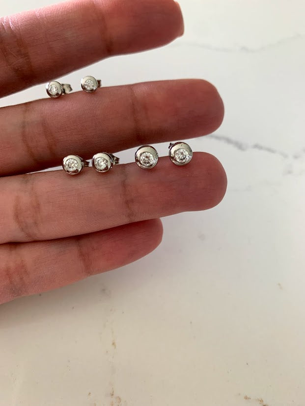 14K Gold Bezel Stud Earrings, Bezel Set Earrings Studs, 14k White Gold Earrings, White Gold Bezel Studs, 4MM, 5MM, 6MM, Bezel Studs