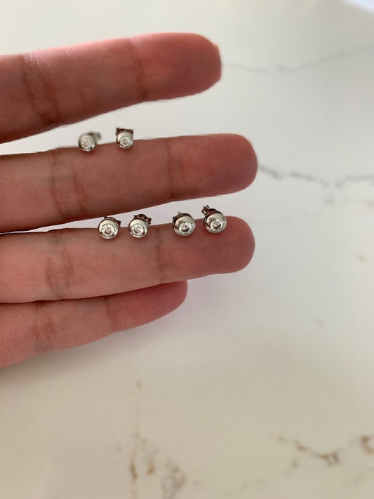 14K Gold Bezel Stud Earrings, Bezel Set Earrings Studs, 14k White Gold Earrings, White Gold Bezel Studs, 4MM, 5MM, 6MM, Bezel Studs