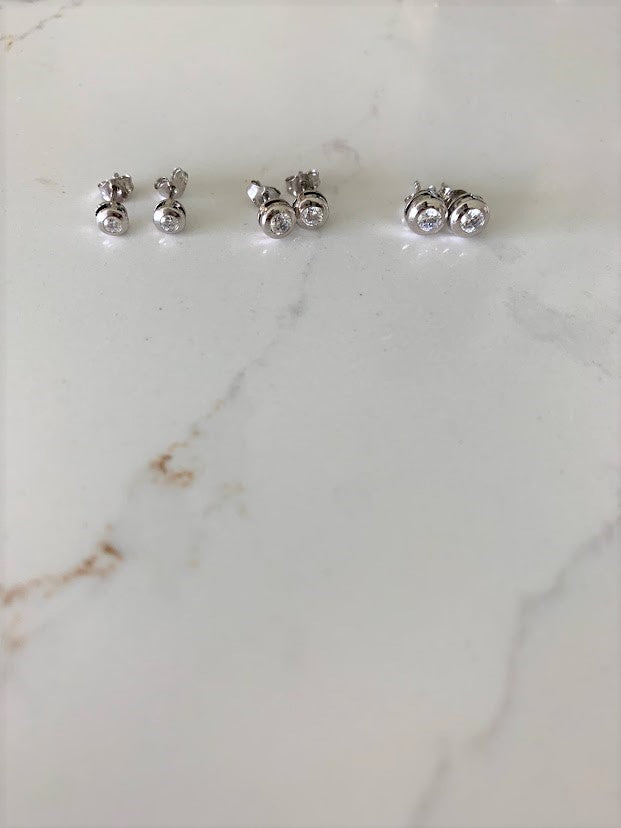 14K Gold Bezel Stud Earrings, Bezel Set Earrings Studs, 14k White Gold Earrings, White Gold Bezel Studs, 4MM, 5MM, 6MM, Bezel Studs