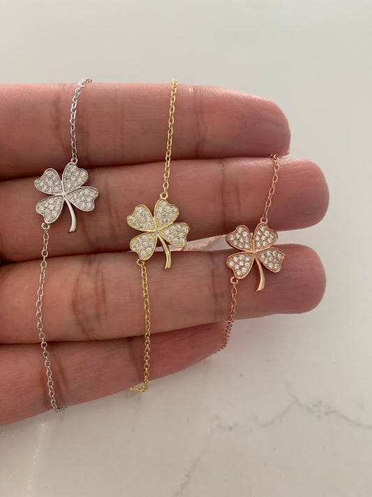 15MM High Quality Four Clover Leaf Bracelet | Gold Vermeil | Adjustable Bracelet | Gift for her | Sterling Silver Bracelet
