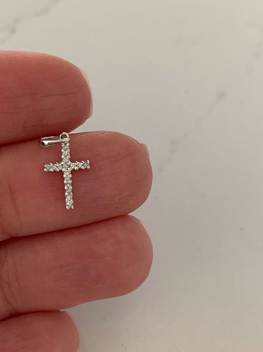 14K White/Yellow Gold Cross Single Prong Diamond Pendant | Diamond Cross | Solid Gold | Diamond Cross | 16.2MM