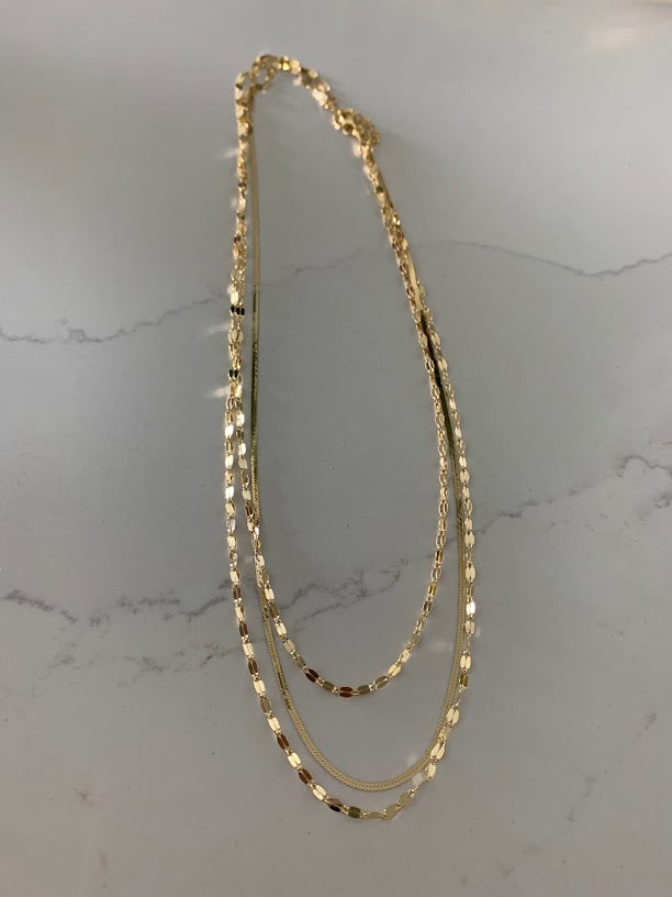 Mirror Herringbone Trio Necklace in Gold over Sterling Silver | Excellent Quality