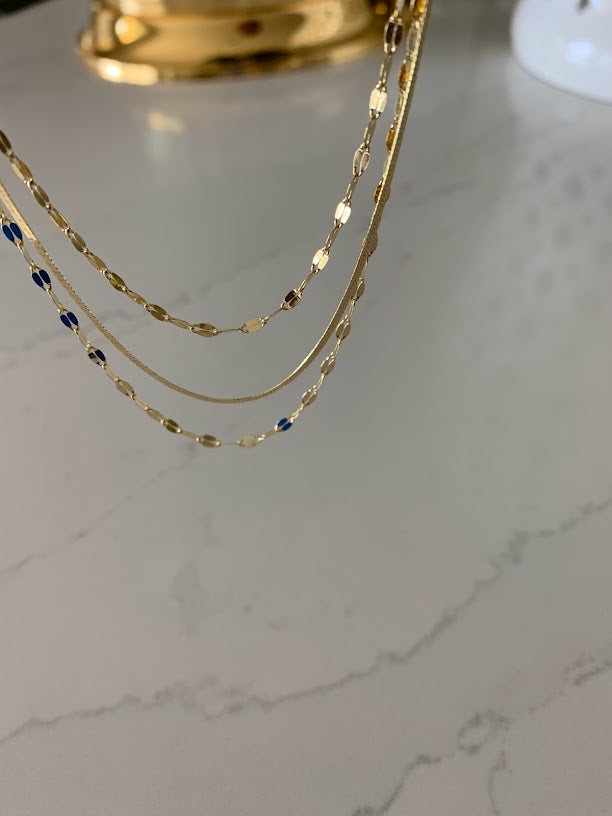 Mirror Herringbone Trio Necklace in Gold over Sterling Silver | Excellent Quality