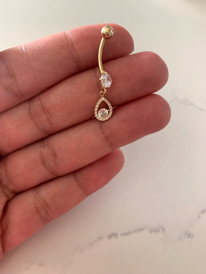 Solid 14kt Yellow Gold CZ Initial Y Belly Ring