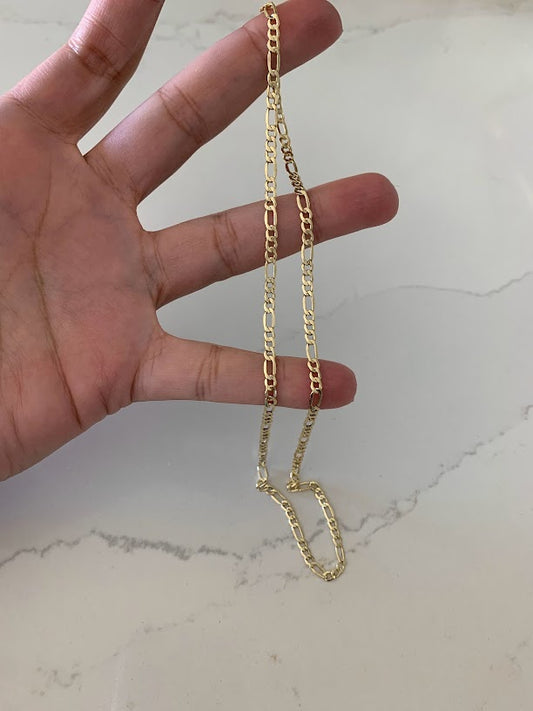 14K Yellow Yellow 3.5mm Hollow Figaro 3+1 Chain, Figaro Necklace, Mens Chain, Unisex Chain, Figaro, Gold Figaro Chain Necklace