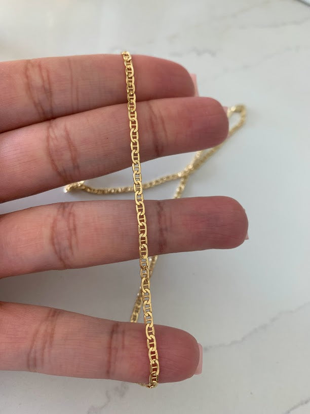 14K Gold Hollow Mariner Bevel Chain