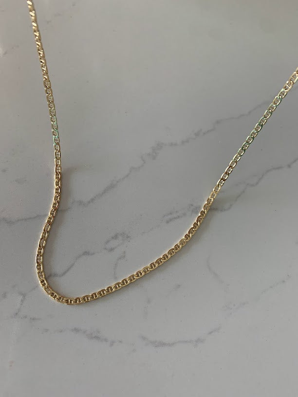 14K Gold Hollow Mariner Bevel Chain