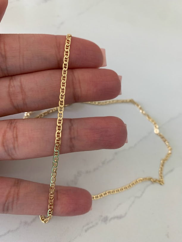 14K Gold Hollow Mariner Bevel Chain