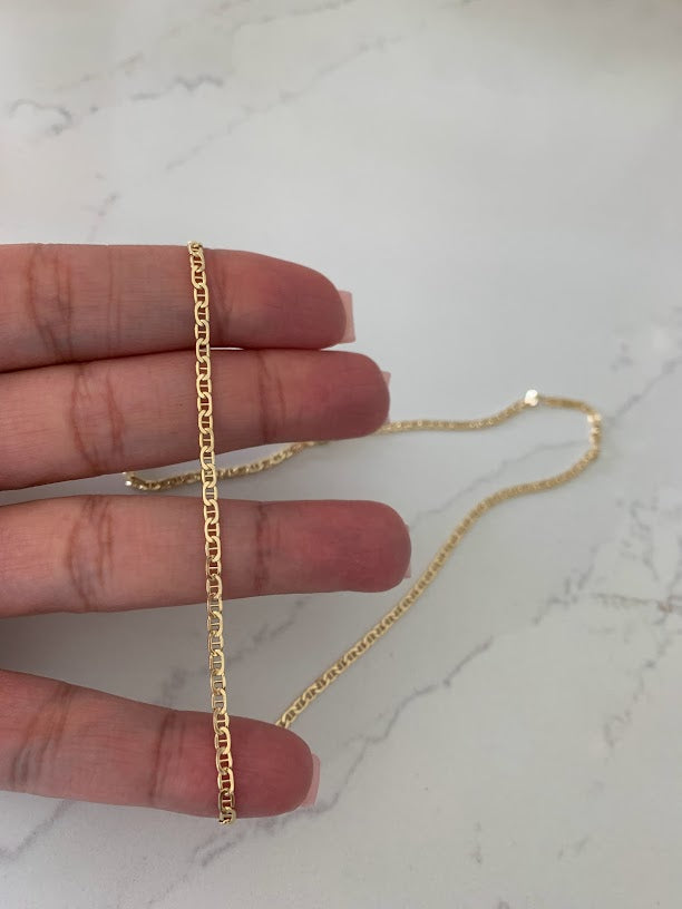 14K Gold Hollow Mariner Bevel Chain