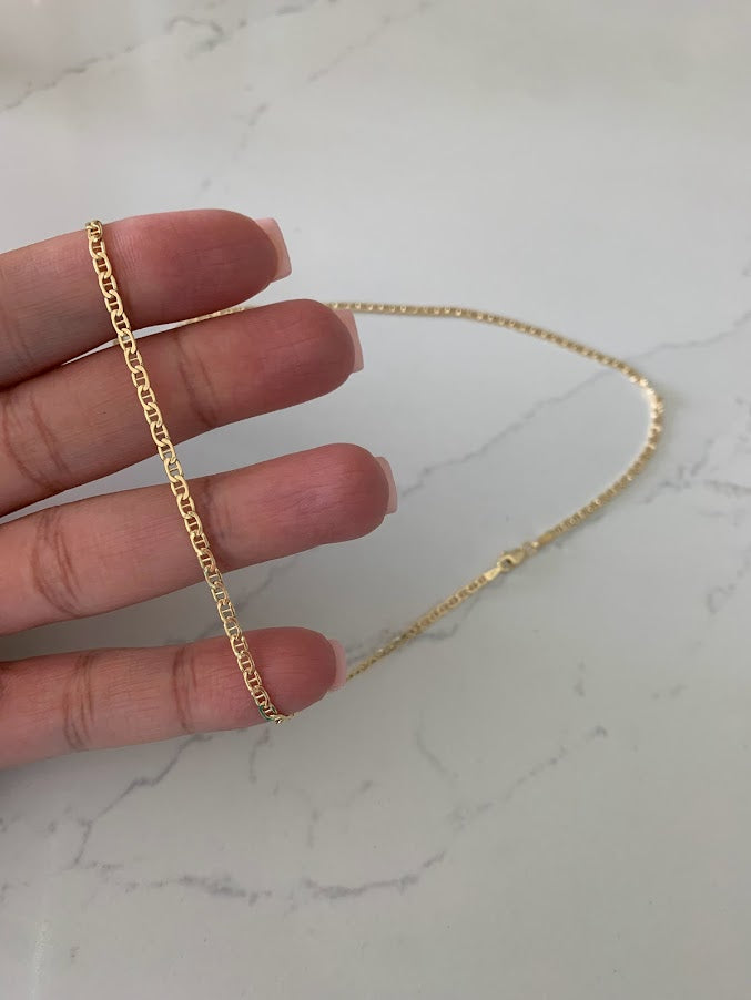 14K Gold Hollow Mariner Bevel Chain