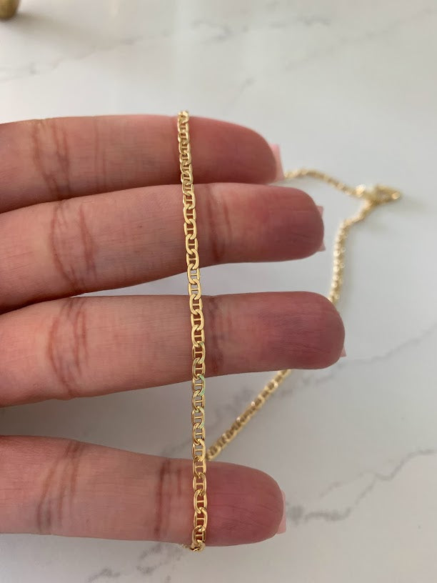 14K Gold Hollow Mariner Bevel Chain