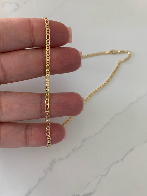 14K Gold Hollow Mariner Bevel Chain