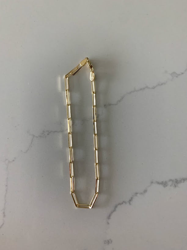14K Solid Gold Paperclip Bracelet, Triangle Diamond Cut Solid Gold, Gift For Her, 7.5" long 3MM Wide, Real Gold Bracelet, Lightweight, Women