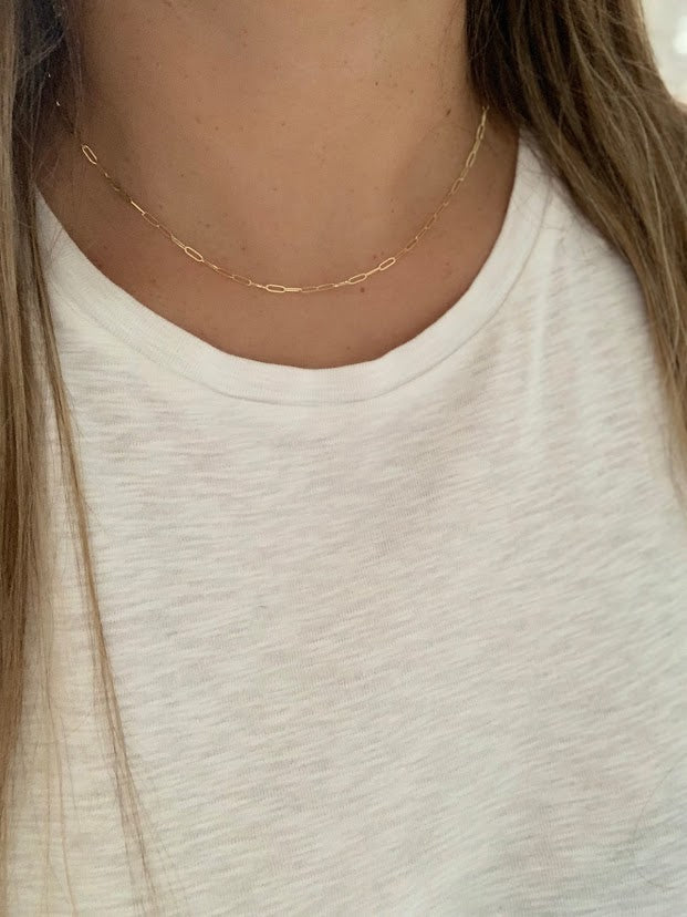2MM Solid 14K Gold Square Paperclip Necklace Chain