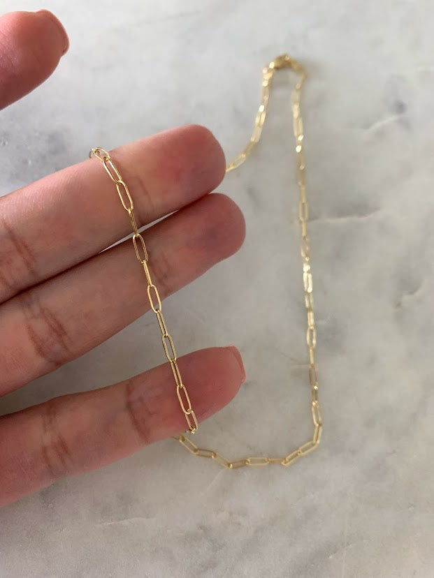 2MM Solid 14K Gold Square Paperclip Necklace Chain