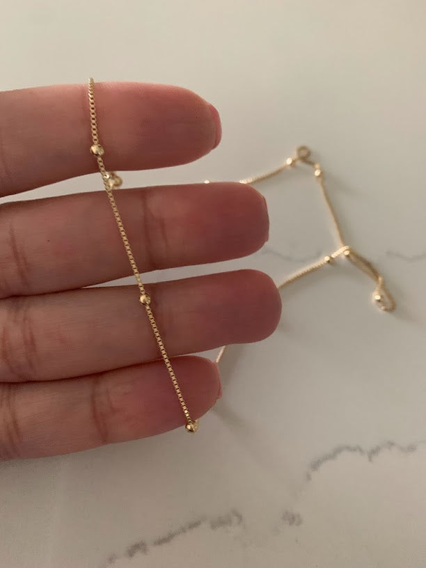 2MM Beaded Satellite Chain Necklace in Gold-filled | Minimalist Beads on Box Chain | Delicate Necklace