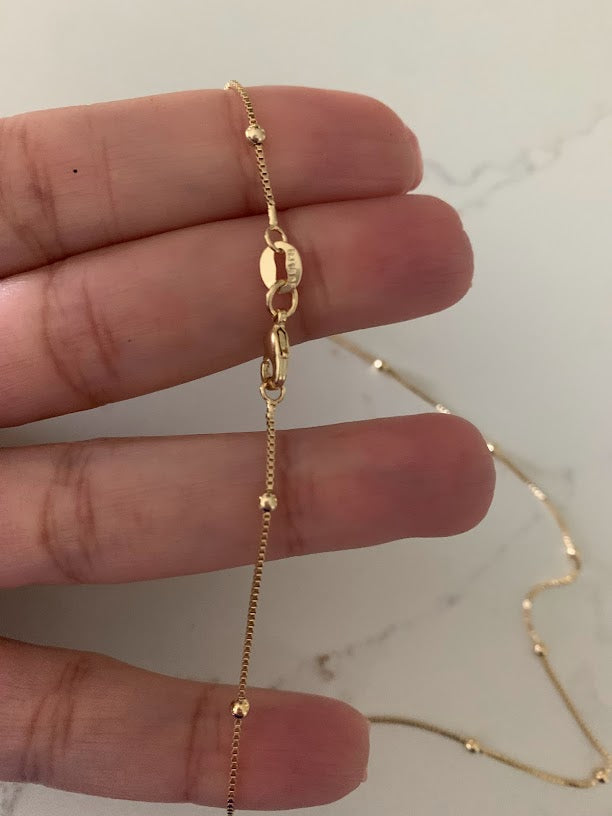 2MM Beaded Satellite Chain Necklace in Gold-filled | Minimalist Beads on Box Chain | Delicate Necklace