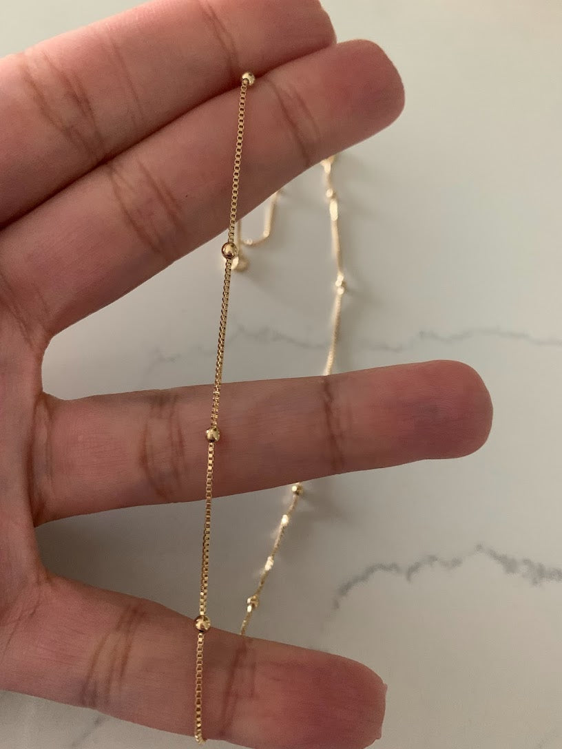 2MM Beaded Satellite Chain Necklace in Gold-filled | Minimalist Beads on Box Chain | Delicate Necklace