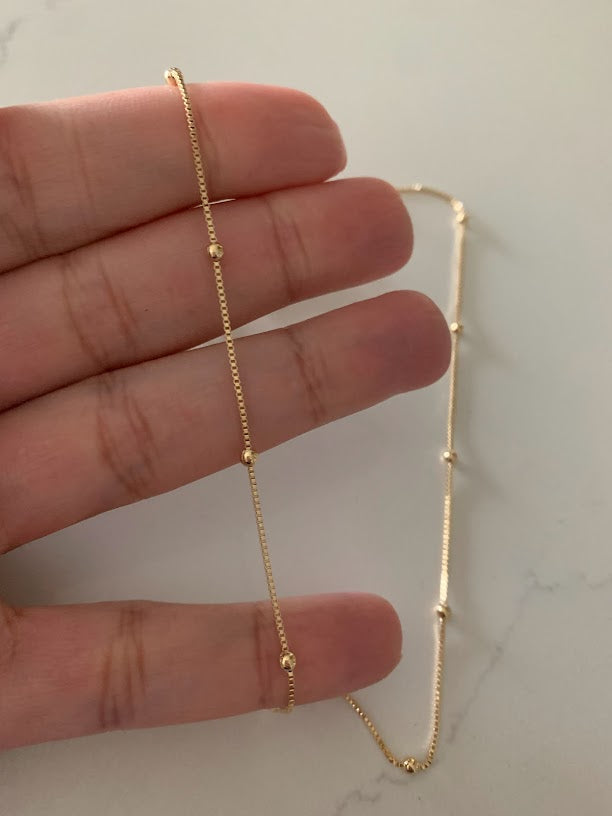 2MM Beaded Satellite Chain Necklace in Gold-filled | Minimalist Beads on Box Chain | Delicate Necklace