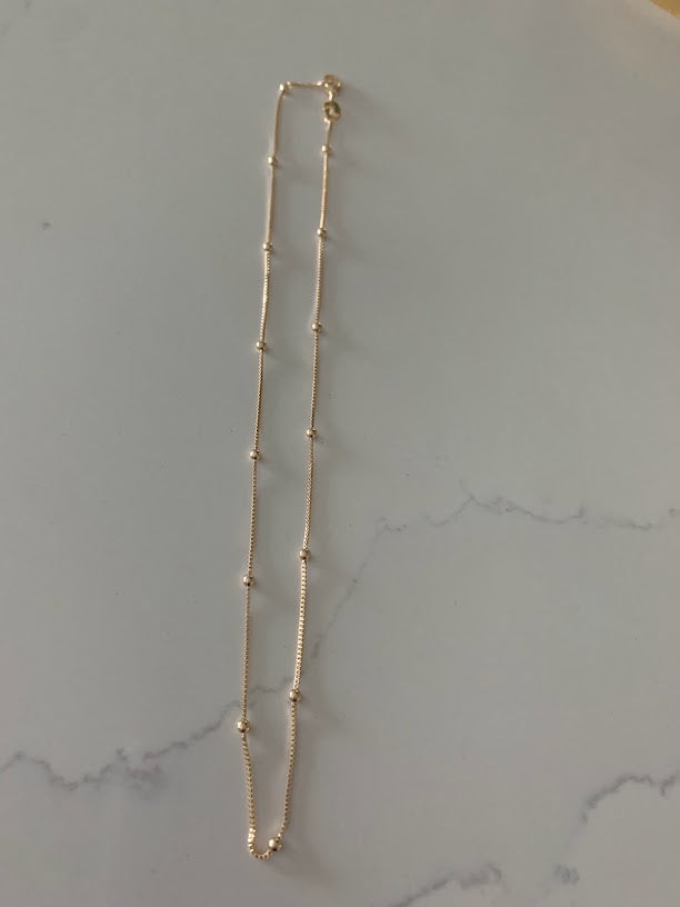 2MM Beaded Satellite Chain Necklace in Gold-filled | Minimalist Beads on Box Chain | Delicate Necklace