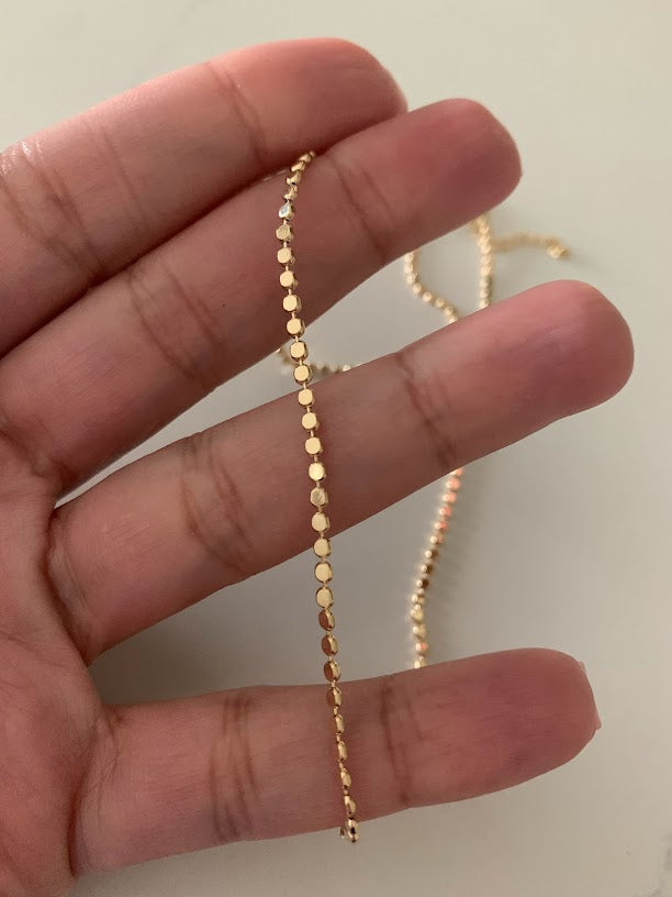 Gold Flat Beaded Necklace | Dainty Flat Ball Chain | Beads Necklace | Flat Beaded Chain | Layering Necklace 18 + 2 Extender
