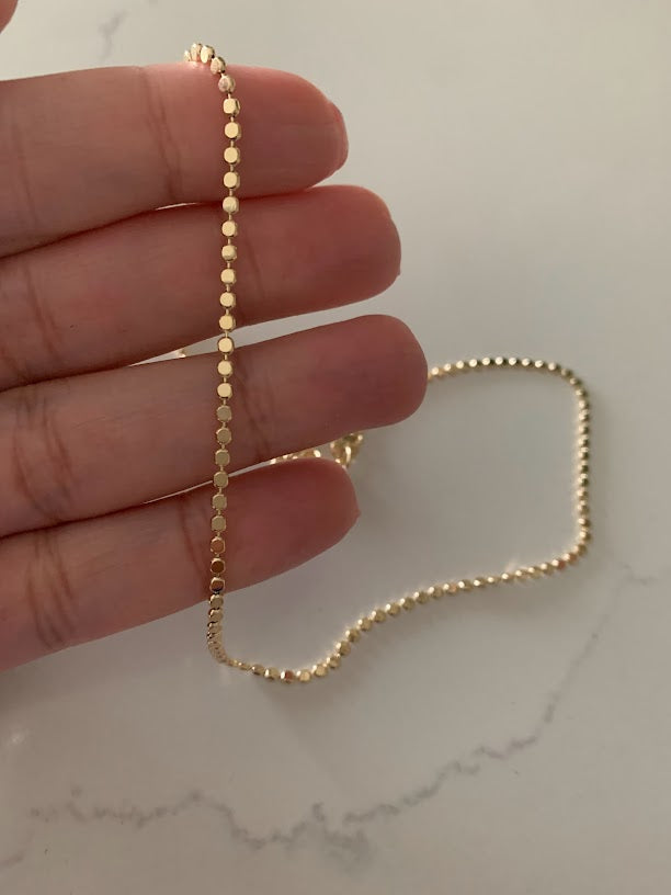 Gold Flat Beaded Necklace | Dainty Flat Ball Chain | Beads Necklace | Flat Beaded Chain | Layering Necklace 18 + 2 Extender