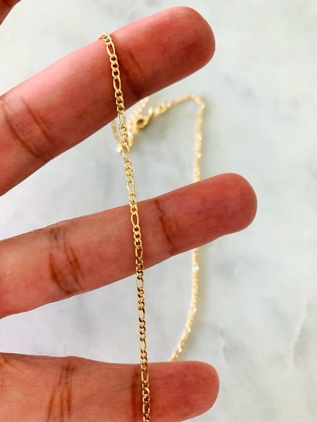 1.2MM Dainty Chain Necklace | Flat Figaro Necklace | Gold-filled | Layering Necklace