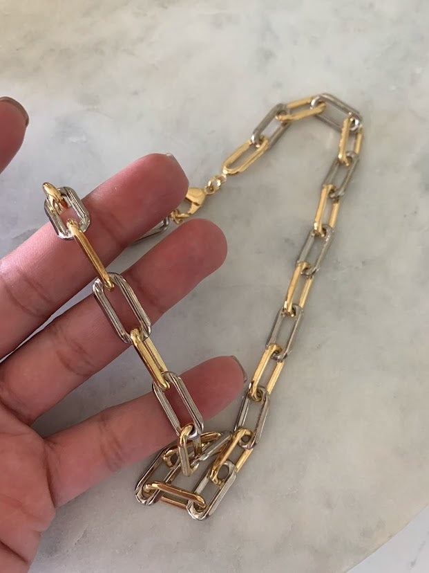 Chunky Gold-Filled Two Tone Paperclip Necklace