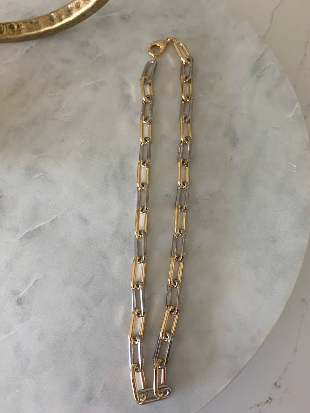 Chunky Gold-Filled Two Tone Paperclip Necklace