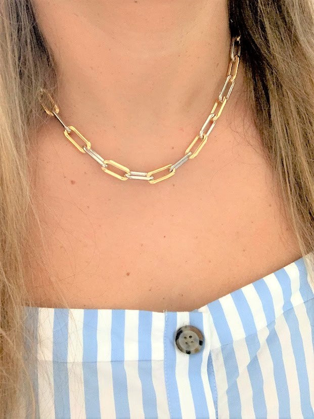 Chunky Gold-Filled Two Tone Paperclip Necklace