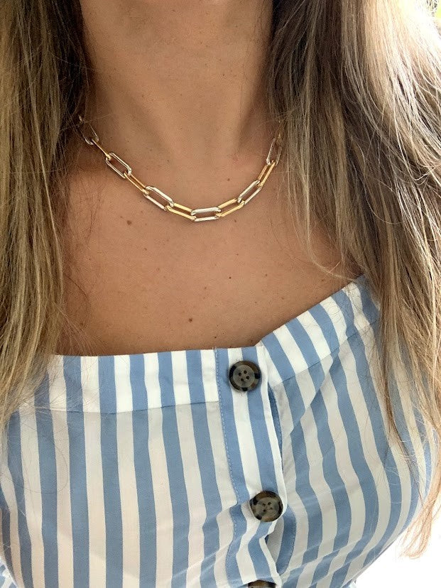 Chunky Gold-Filled Two Tone Paperclip Necklace