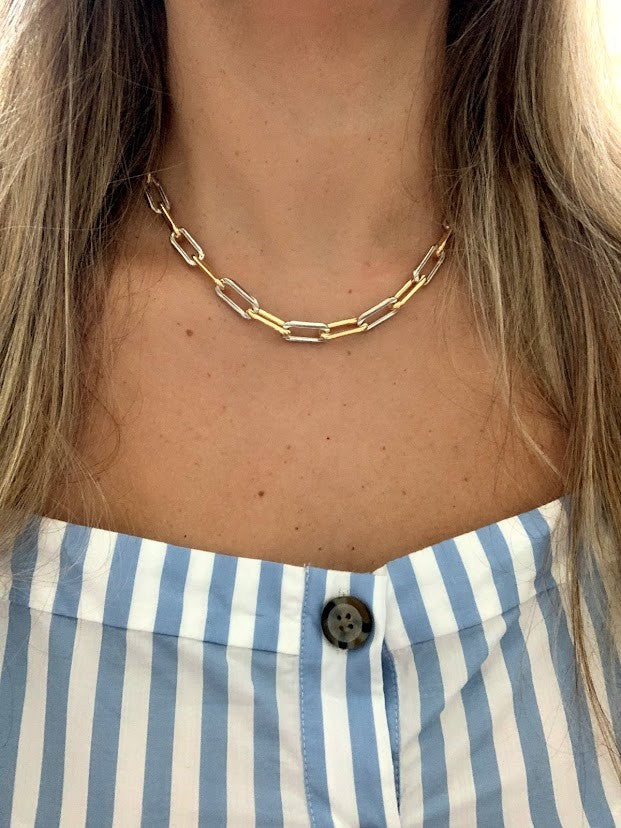 Chunky Gold-Filled Two Tone Paperclip Necklace