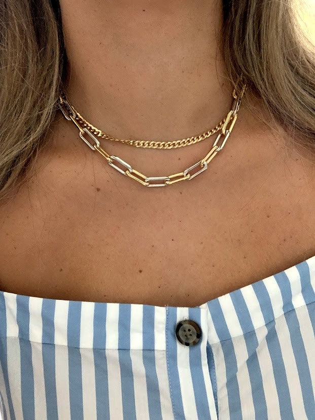 Chunky Gold-Filled Two Tone Paperclip Necklace