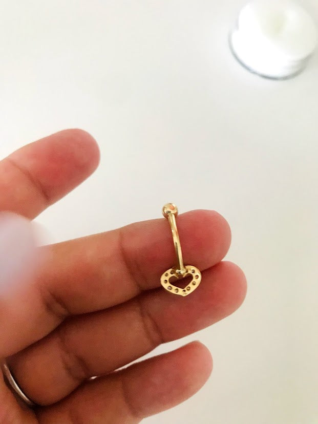 14K Solid Gold | CZ Heart Belly Button Rings | Navel Piercing |Belly Barbell | Belly Button Jewelry | Heart Shaped Navel Piercing