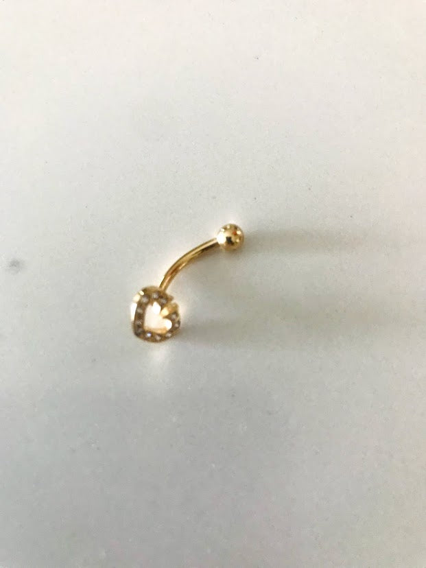 14K Solid Gold | CZ Heart Belly Button Rings | Navel Piercing |Belly Barbell | Belly Button Jewelry | Heart Shaped Navel Piercing