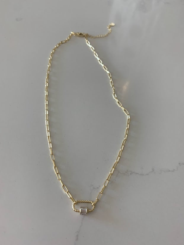 Carabiner Paperclip Necklace Gold Small