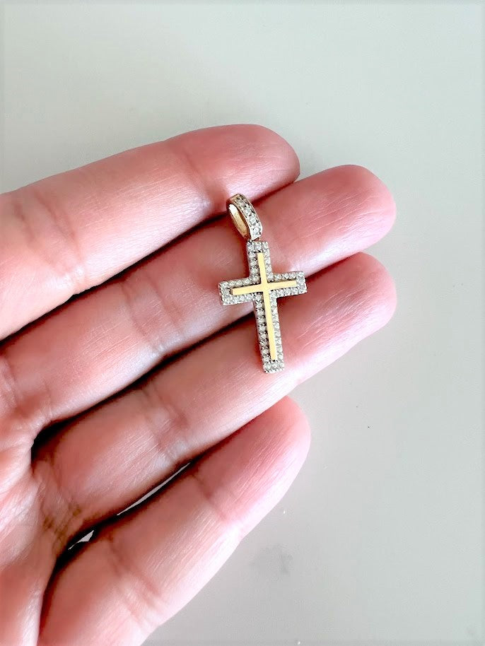 14K Solid Gold CZ Cross | Yellow Gold Cross | Catholic Pendant | 14K Solid Gold Cross Christian Pendant | Cubic Zirconia Pendant