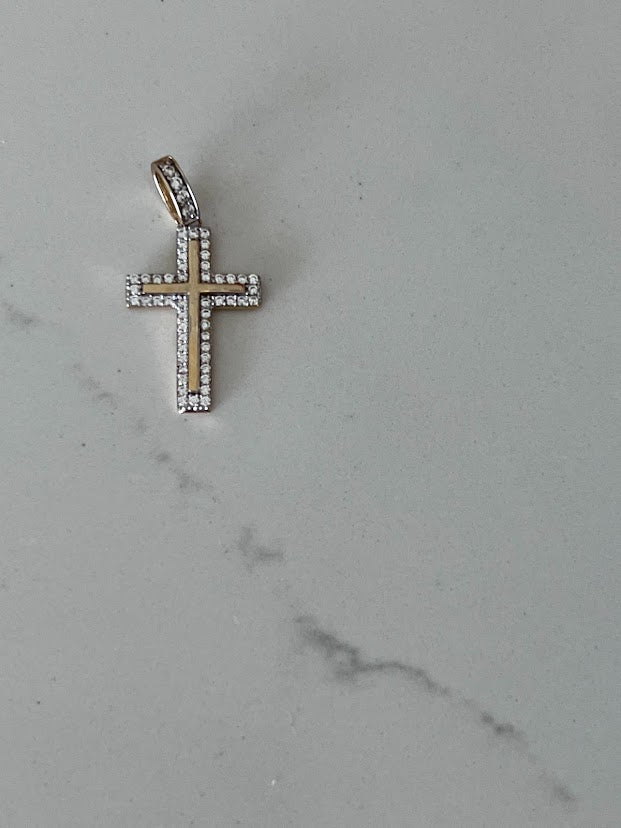 14K Solid Gold CZ Cross | Yellow Gold Cross | Catholic Pendant | 14K Solid Gold Cross Christian Pendant | Cubic Zirconia Pendant