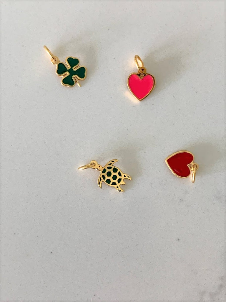 14K Solid Gold Heart, Turtle, Clover Leaf Personalized Charms | Personalized Solid Gold Dainty Pendant | Tiny Gold Charm | Personalized