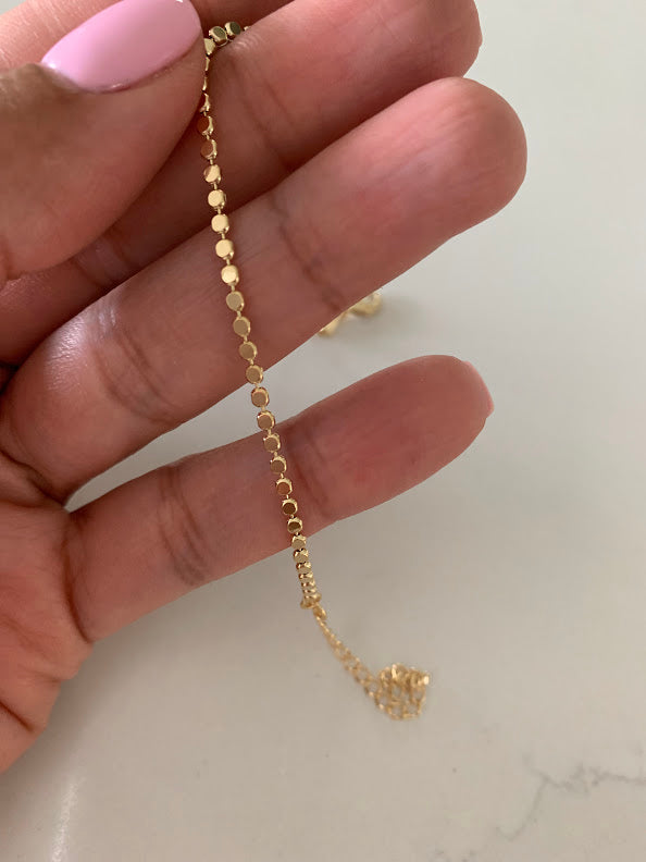 Solid 14k Yellow Gold Bead Bracelet, Friendship Bracelet, Delicate Bracelet  With Dainty Beads Silk Cord 