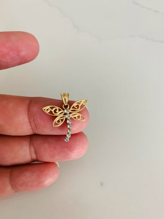 14K Solid Gold Dragonfly Pendant with ZC | Yellow Gold Pendant | Dragonfly Pendant | 14K Solid Gold Pendant