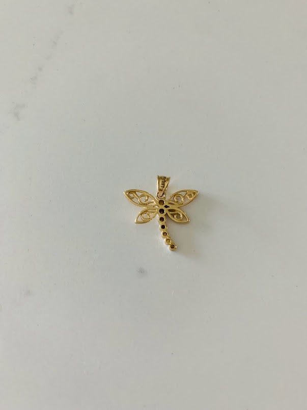 14K Solid Gold Dragonfly Pendant with ZC | Yellow Gold Pendant | Dragonfly Pendant | 14K Solid Gold Pendant