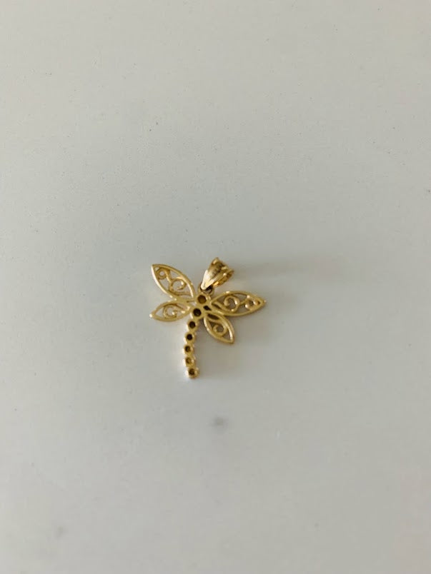 14K Solid Gold Dragonfly Pendant with ZC | Yellow Gold Pendant | Dragonfly Pendant | 14K Solid Gold Pendant